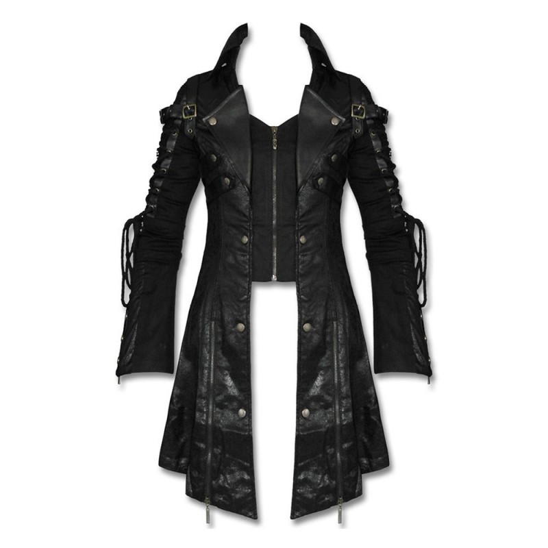 Men Steampunk Military Coat Black Faux Leather Goth Poison Jacket New Clothing